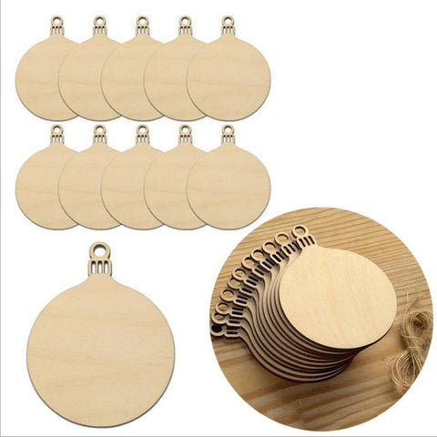 10pcs Wooden Round Baubles Tags Christmas Trees Balls Decorations Art Craft Ornaments Christmas DIY Craft Toys Gifs For Children