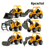 6 Pcs/Set Vehicle Truck Car Model Plastic Diecast Construction Bulldozer Engineering Model Toy Cars for Kids Children Boys Gift