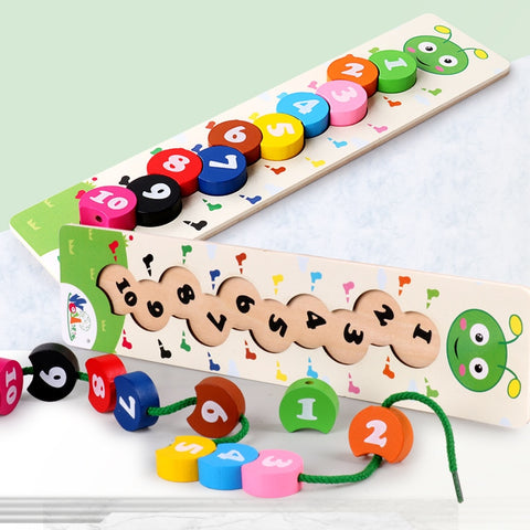 Wooden Learning Baby Toys Colorful Number Stringing Threading Caterpillar Digital Beading Math Montessori Educational Toys 1-10