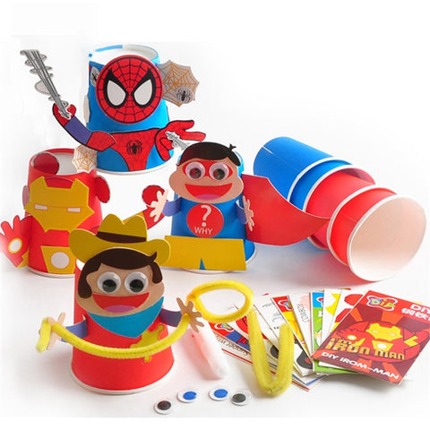 kindergarten lots arts crafts diy toys Iron Man Spiderman diy Cup crafts kids educational for children's toys girl/boy gift