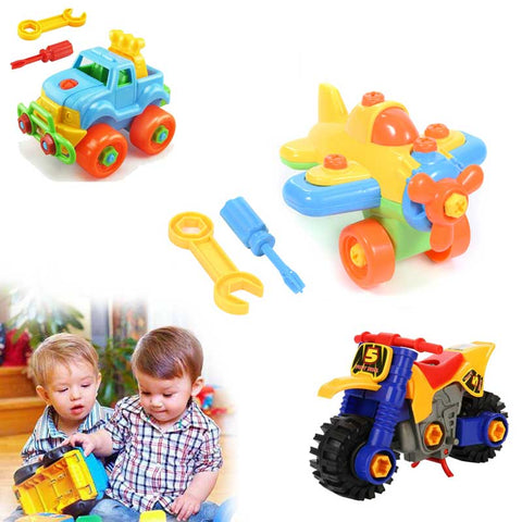 Children Train Car Toy DIY Disassembling Plane Car Building Blocks Model Tool with Screwdriver Assembled Educational Toys