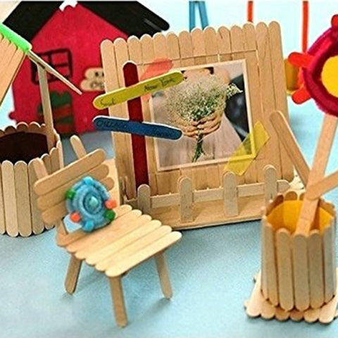 50pcs/pack Wooden Crafts Art For Children DIY Handmade House  Ice Cream Stick Colorful Wooden Gift For Children 993891