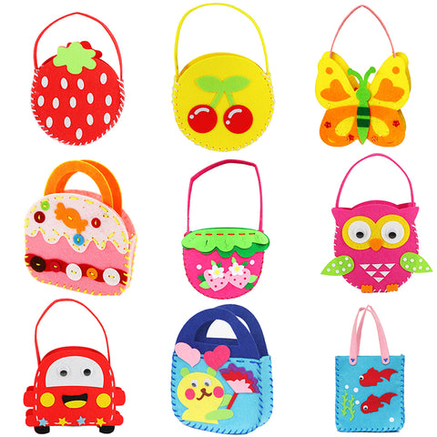 1pcs DIY Applique Bag Kids Children Handmade Montessori Toys Non-woven Cloth Cartoon Animal Flower Bag Craft Art Craft Gift