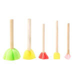 Children's handmade DIY graffiti sponge brush wood handle 5 sticks seal sponge pigment art materials   arts and crafts for kids