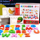 Wooden Early Education Baby Learning Fruit Vegetable ABC Alphabet Letter Cards Cognitive Educational Toys for Kids