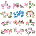 Wooden 3D Furniture Toys Kids Simulation DollHouse Furniture Set Toy Play House Dolls Baby Room Miniature Set Dropshipping