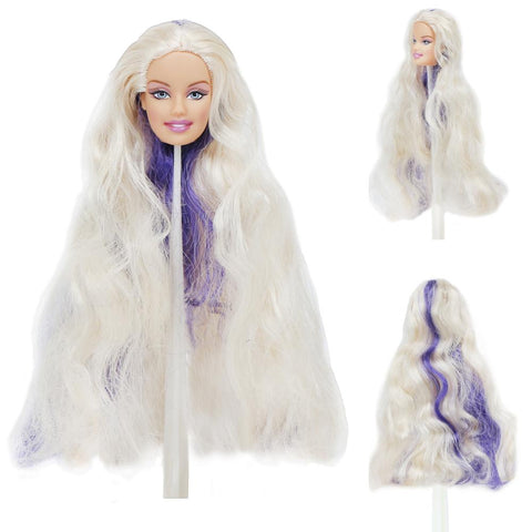 High Quality Fashion Doll Head for 12'' Doll White Purple Wave Curly Hair Cool Makeup DIY Dollhouse Accessories Toy 1/6