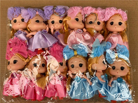 9cm Cartoon Bow-knot Wedding Dress Girls Dolls Baby Doll Skirt Princess Toys for Children Blue Red Kids Toys Doll 12pcs