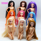 Papabasi 1set Doll body 12 Moveable Joints with head 3D eyes long hair toy kids girls gift doll toys