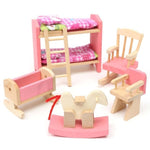 Dollhouse Furniture Double Bed with Pillows and Blanket Wooden Doll Bathroom Furniture Dollhouse Miniature Kids Child Play Toy