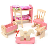 Dollhouse Furniture Double Bed with Pillows and Blanket Wooden Doll Bathroom Furniture Dollhouse Miniature Kids Child Play Toy