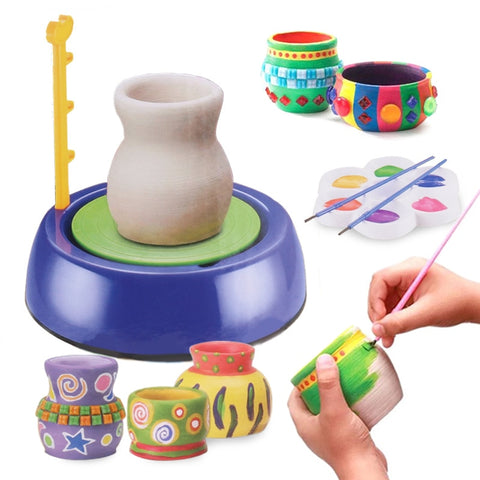 Mini DIY Handmake Ceramic Pottery Machine Pottery Wheels Kids Arts Craft Educational Gift Toy For Children