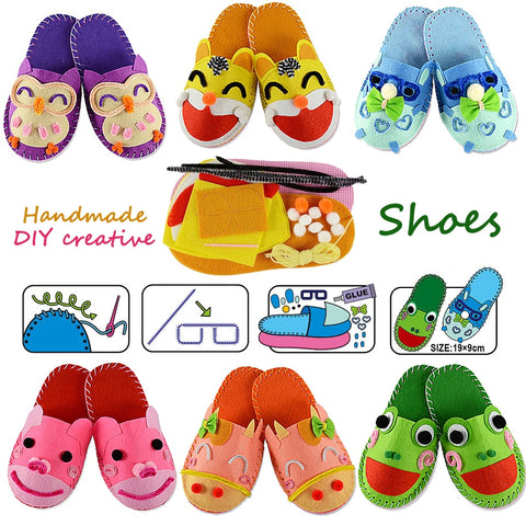 DIY Handmade Cartoon slippers sewing kit,Non-woven Fabric Shoes kids Art & Crafts Kindergarden Montessori Educational Kid Toys