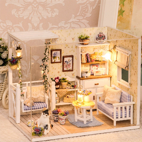 Doll House Furniture Diy Miniature 3D Wooden Miniaturas Dollhouse Toys for Children Birthday Gifts Casa Kitten Diary H013