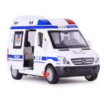 1:32 Hospital Rescue Police Alloy Ambulance Vehicle with Sound Light Diecast Car Model Toys for Gift With Pull Back For Children