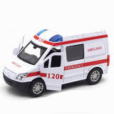 1:32 Hospital Rescue Police Alloy Ambulance Vehicle with Sound Light Diecast Car Model Toys for Gift With Pull Back For Children